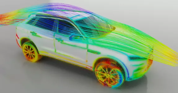 An Ansys Fluent simulation of vehicle aerodynamics powered by Omniverse NVIDIA Omniverse